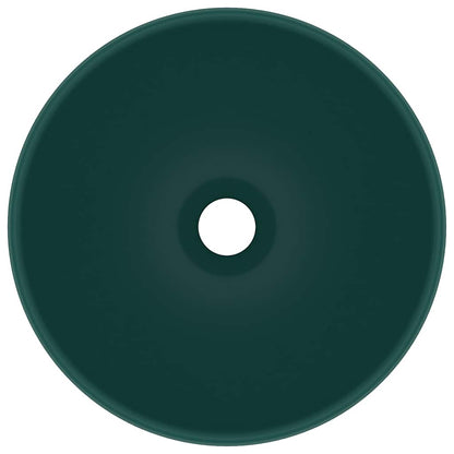 vidaXL Luxury Bathroom Basin Round Matt Dark Green 32.5x14 cm Ceramic 3