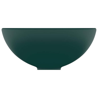 vidaXL Luxury Bathroom Basin Round Matt Dark Green 32.5x14 cm Ceramic 4