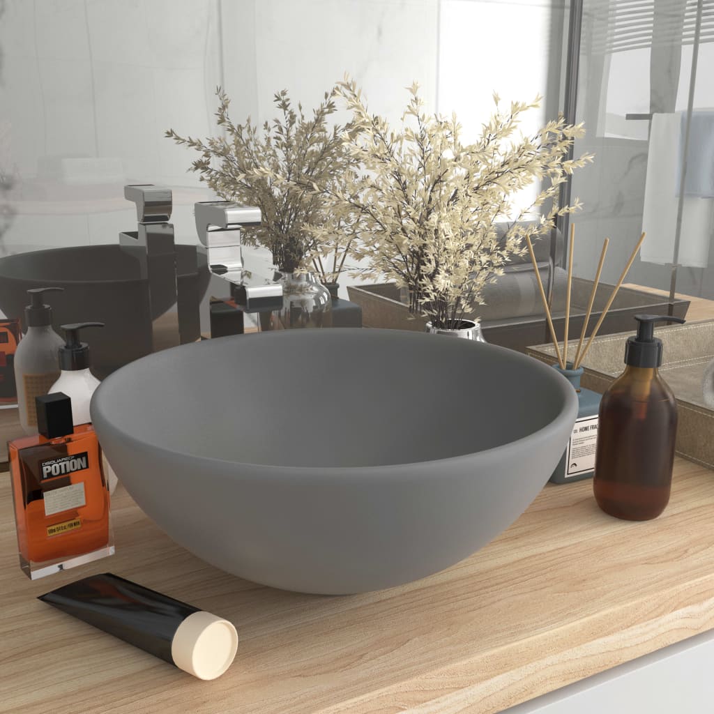 vidaXL Luxury Bathroom Basin Round Matt Light Grey 32.5x14 cm Ceramic 1