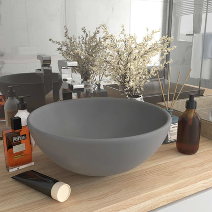 vidaXL Luxury Bathroom Basin Round Matt Light Grey 32.5x14 cm Ceramic 1