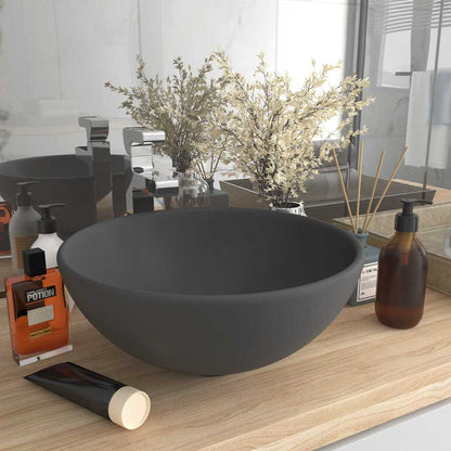 vidaXL Luxury Bathroom Basin Round Matt Dark Grey 32.5x14 cm Ceramic 1