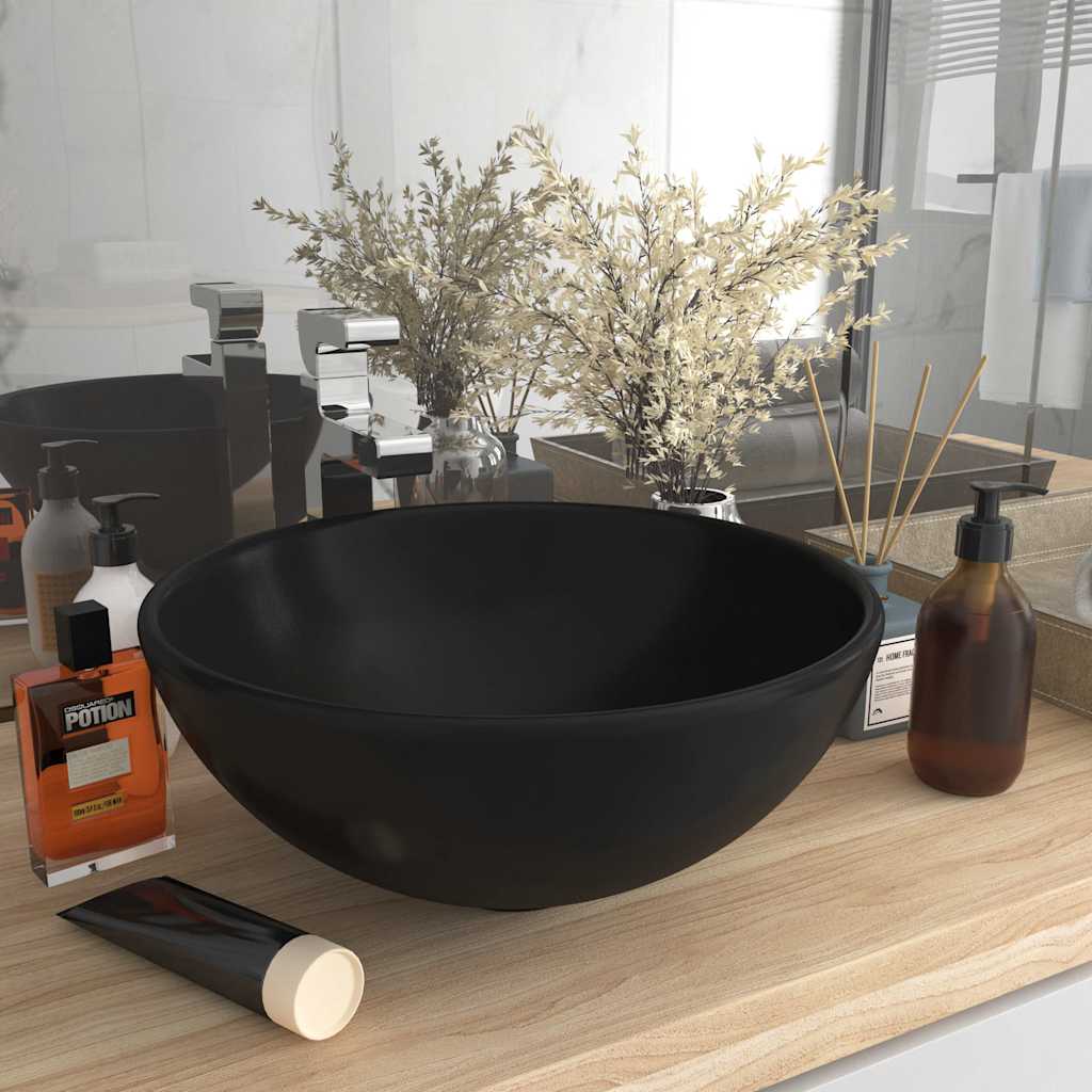 vidaXL Luxury Bathroom Basin Round Matt Black 32.5x14 cm Ceramic 1