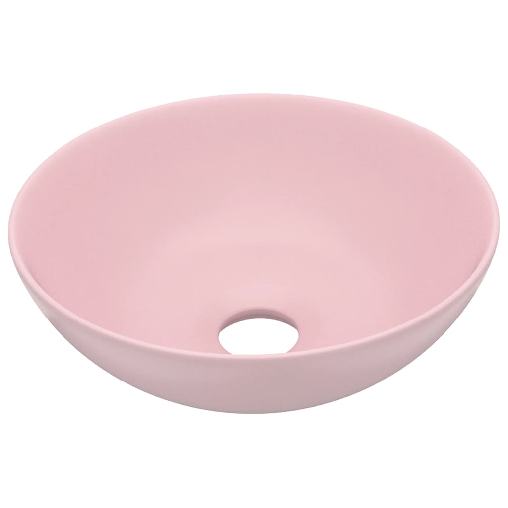 vidaXL Bathroom Sink Ceramic Matt Pink Round 2