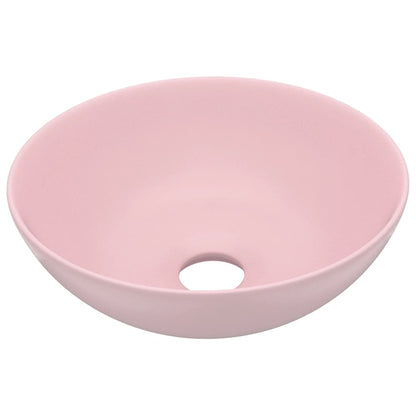 vidaXL Bathroom Sink Ceramic Matt Pink Round 2