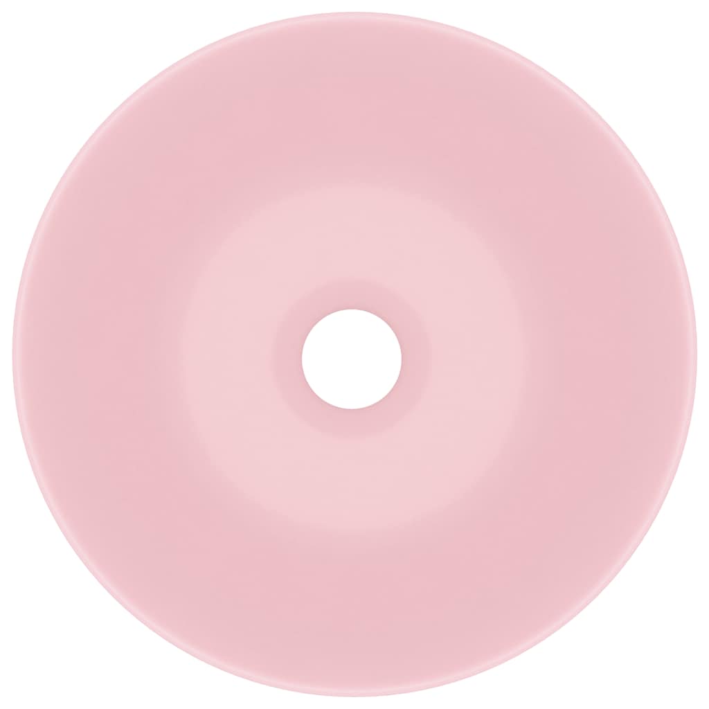vidaXL Bathroom Sink Ceramic Matt Pink Round 4