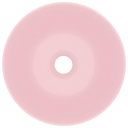 vidaXL Bathroom Sink Ceramic Matt Pink Round 4
