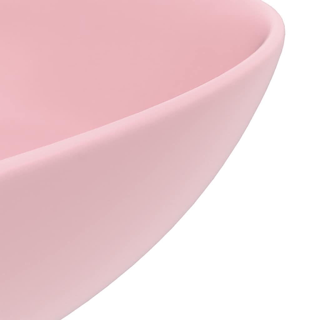 vidaXL Bathroom Sink Ceramic Matt Pink Round 5