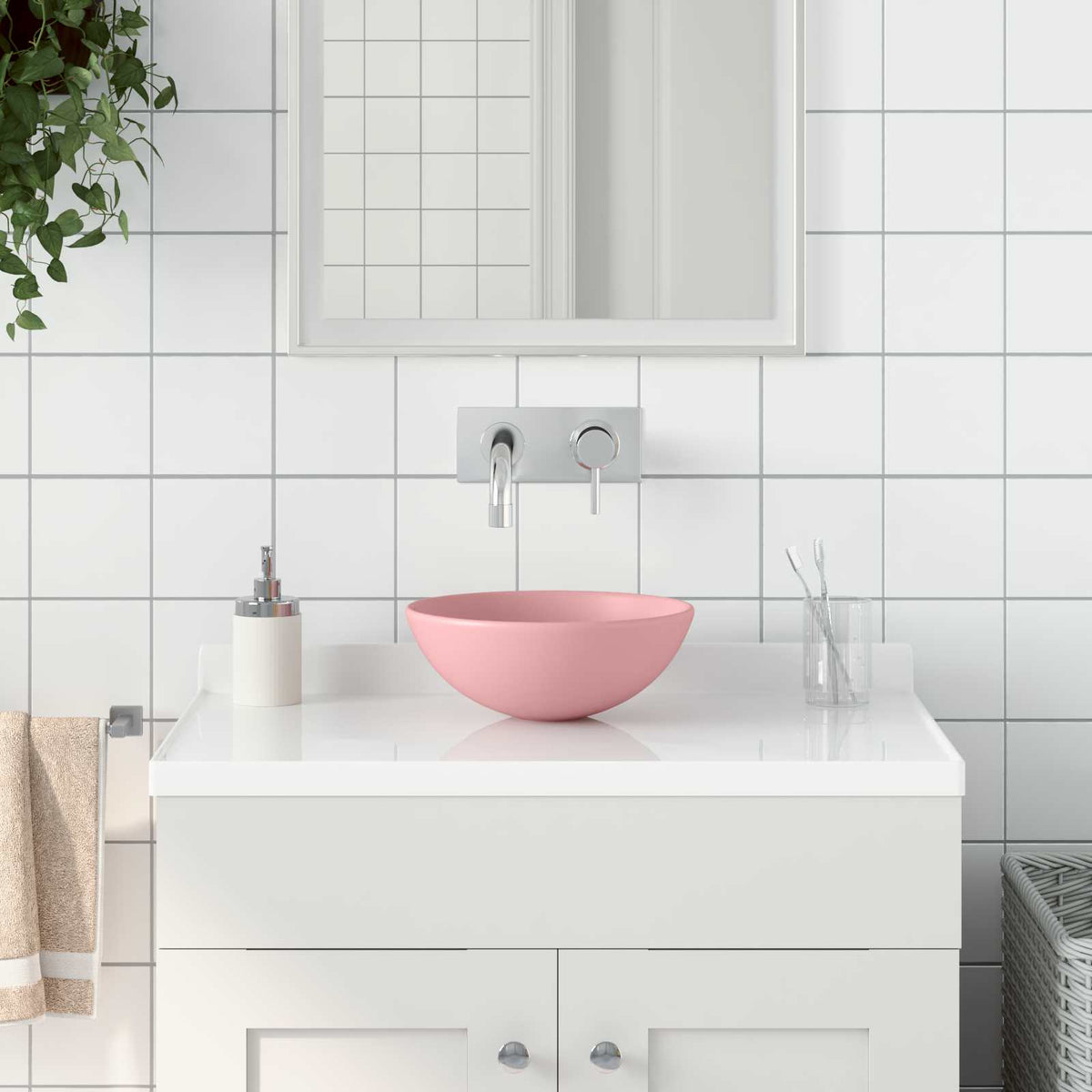 Bathroom Sink Ceramic Round Matte pink