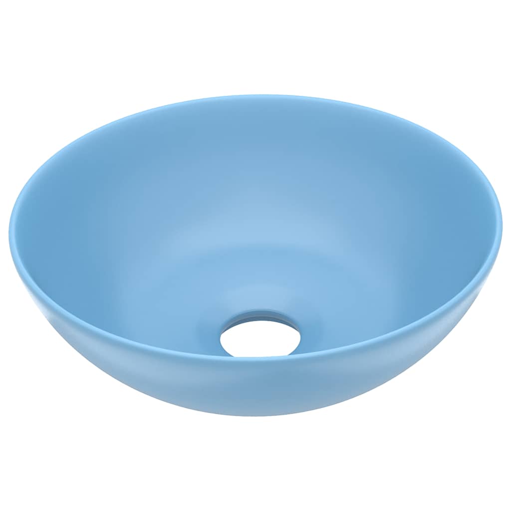 vidaXL Bathroom Sink Ceramic Light Blue Round 2
