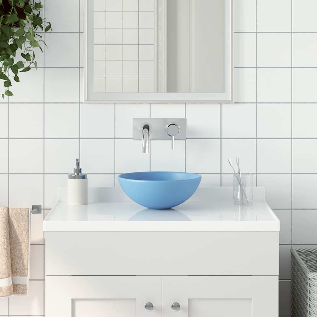 vidaXL Bathroom Sink Ceramic Light Blue Round 1