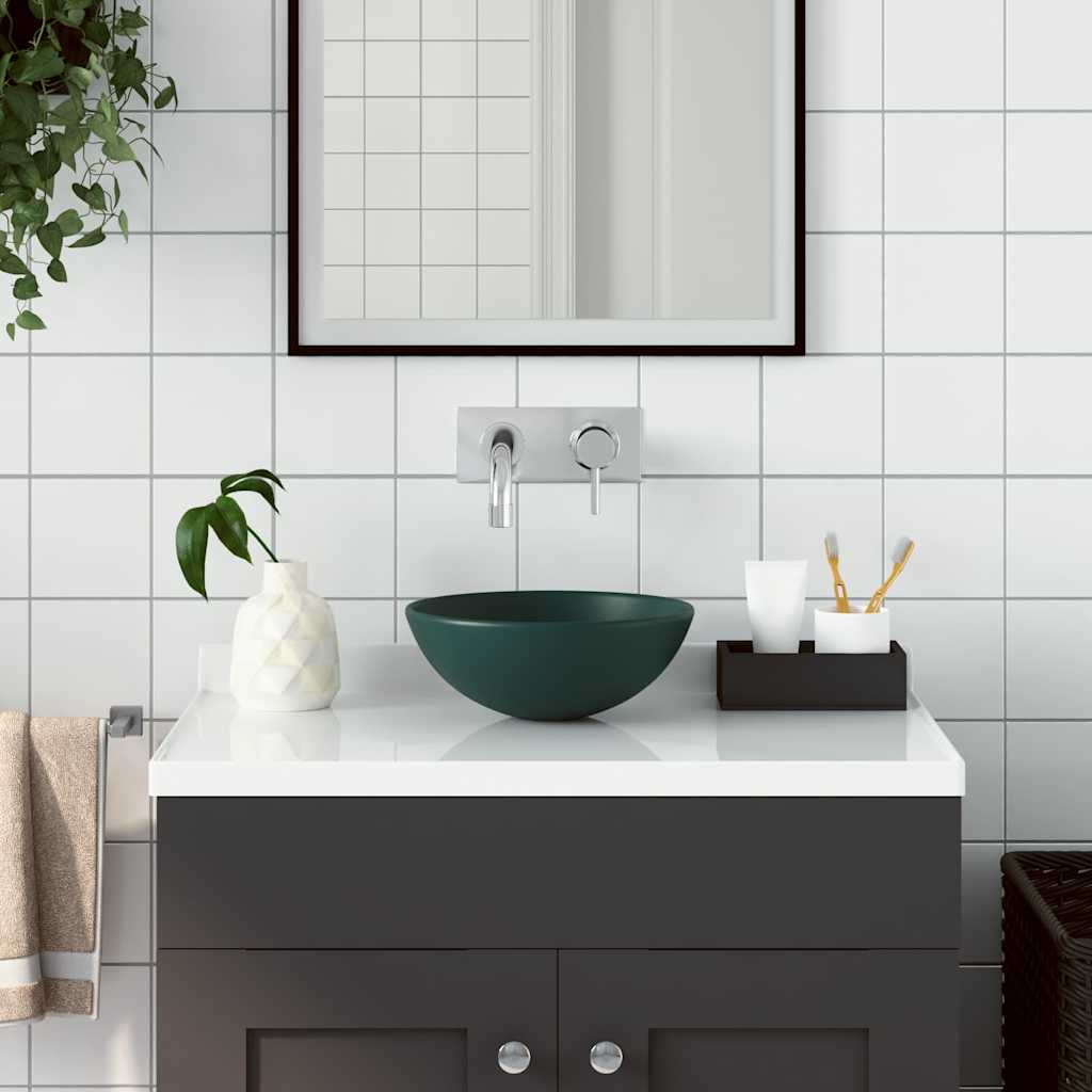 146981 vidaXL Bathroom Sink Ceramic Dark Green Round 1