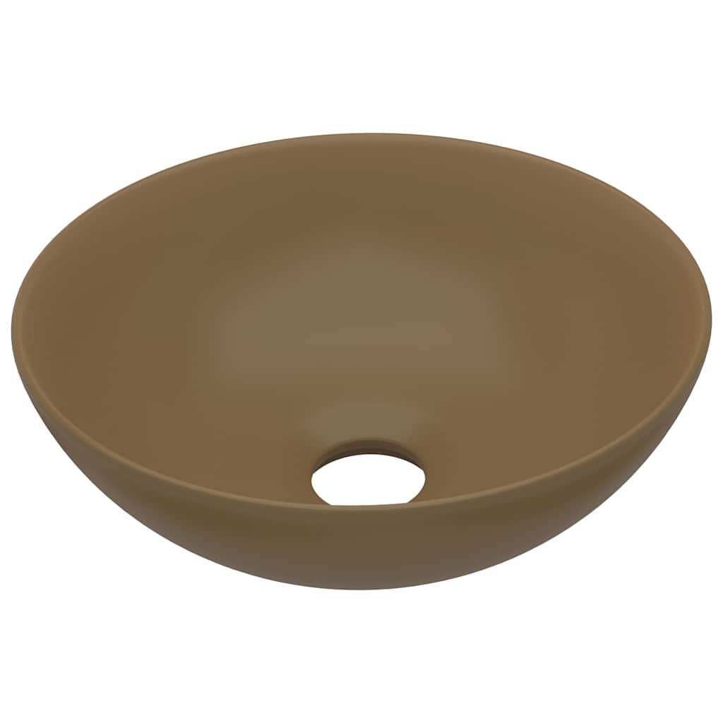 vidaXL Bathroom Sink Ceramic Matt Cream Round 2