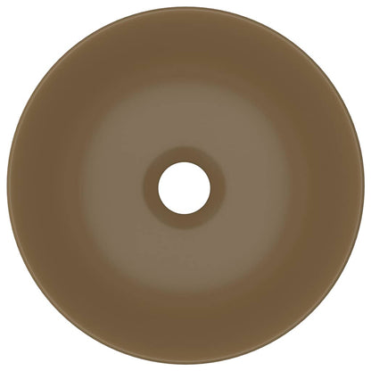 vidaXL Bathroom Sink Ceramic Matt Cream Round 4