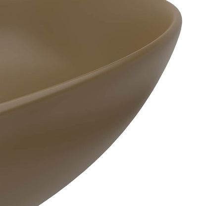vidaXL Bathroom Sink Ceramic Matt Cream Round 5