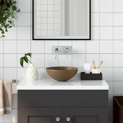 vidaXL Bathroom Sink Ceramic Matt Cream Round 1
