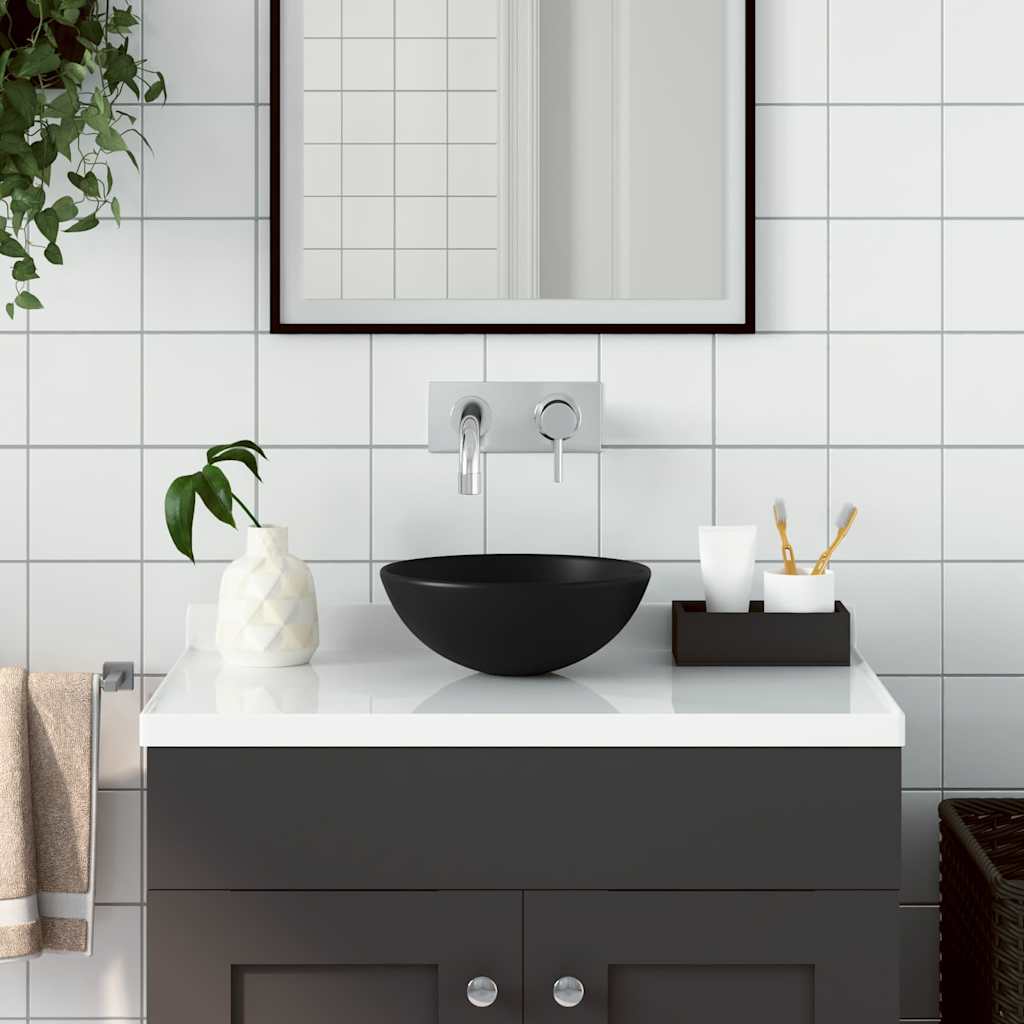146986 vidaXL Bathroom Sink Ceramic Matt Black Round 1