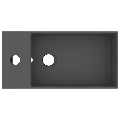 vidaXL Bathroom Sink with Overflow Ceramic Dark Grey 3