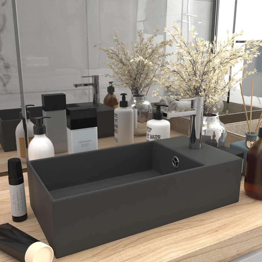 vidaXL Bathroom Sink with Overflow Ceramic Dark Grey 1