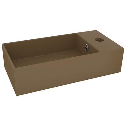 vidaXL Bathroom Sink with Overflow Ceramic Matt Cream 2