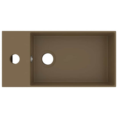 vidaXL Bathroom Sink with Overflow Ceramic Matt Cream 3