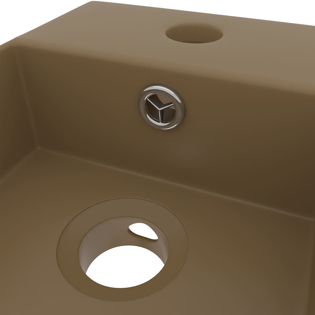 vidaXL Bathroom Sink with Overflow Ceramic Matt Cream 5
