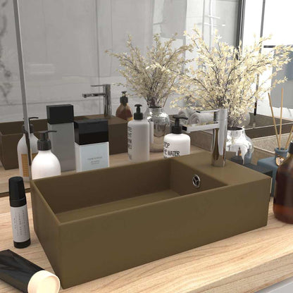 vidaXL Bathroom Sink with Overflow Ceramic Matt Cream 1