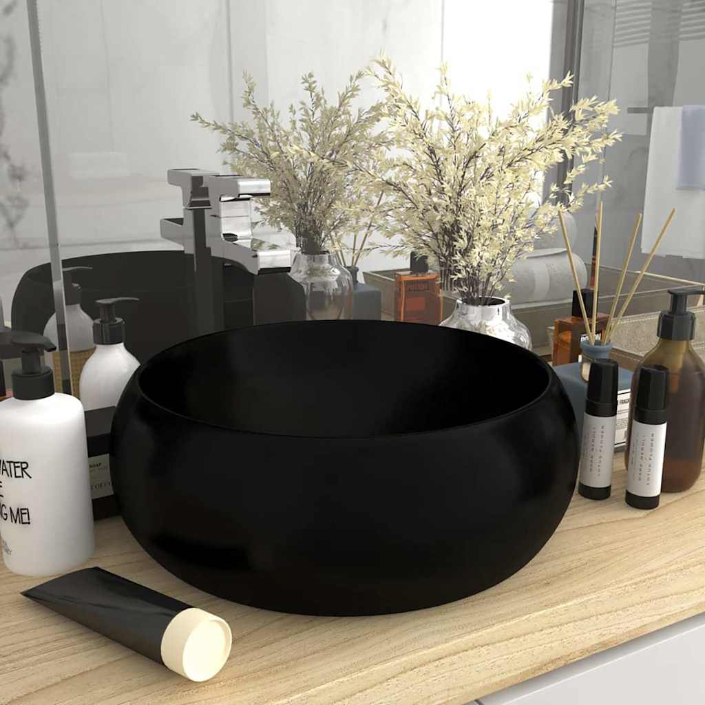 vidaXL Luxury Wash Basin Round Matt Black 40x15 cm Ceramic 1
