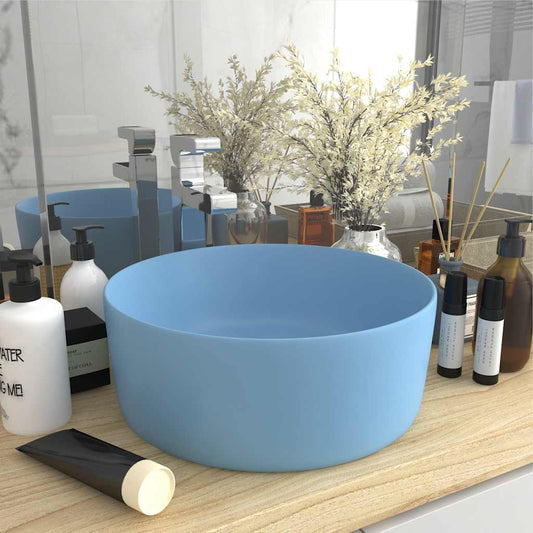 147011 vidaXL Luxury Wash Basin Round Matt Light Blue 40x15 cm Ceramic 1