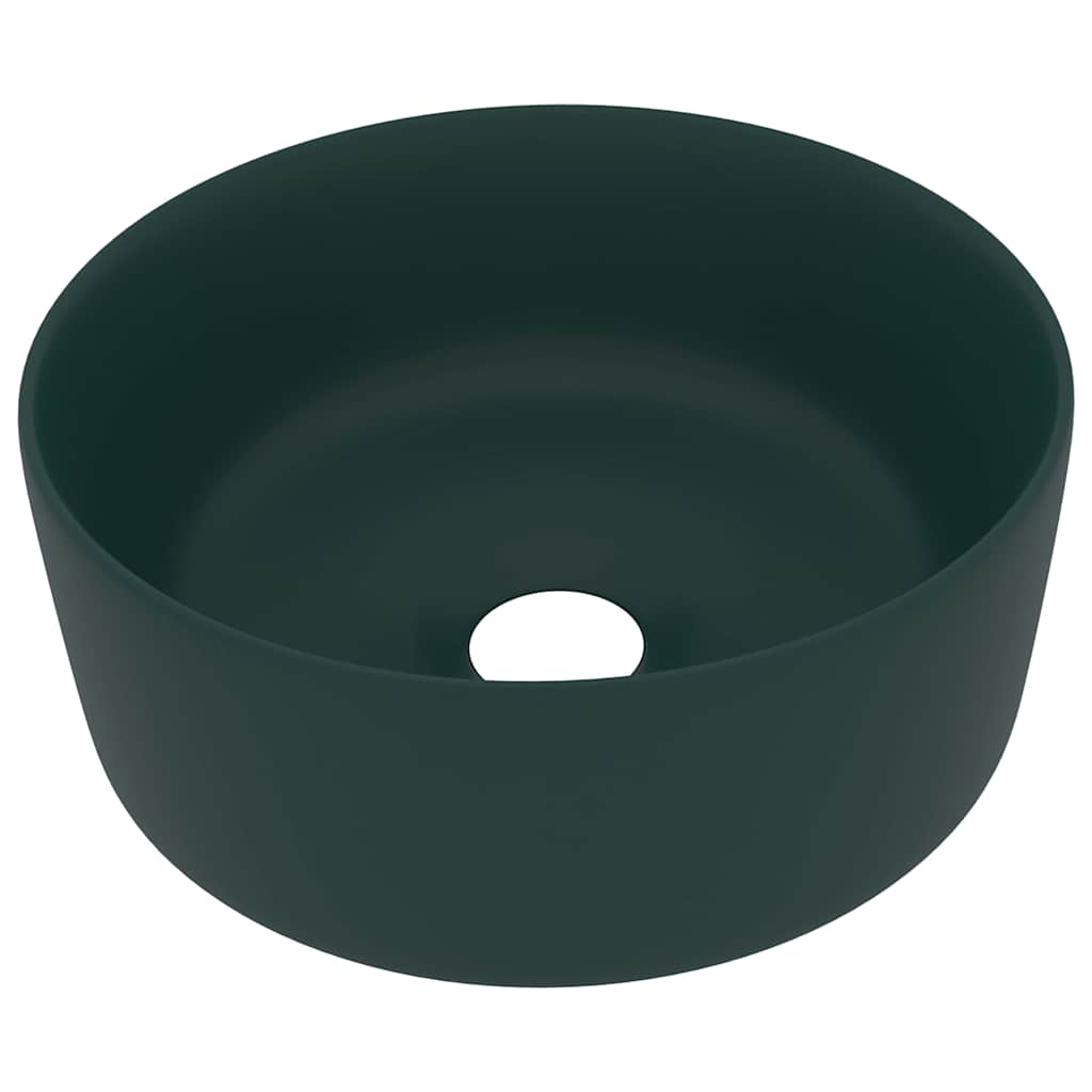 vidaXL Luxury Wash Basin Round Matt Dark Green 40x15 cm Ceramic 2