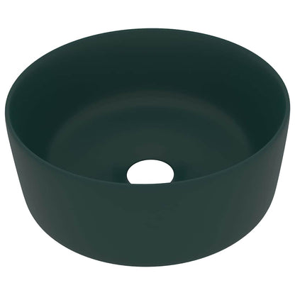 vidaXL Luxury Wash Basin Round Matt Dark Green 40x15 cm Ceramic 2