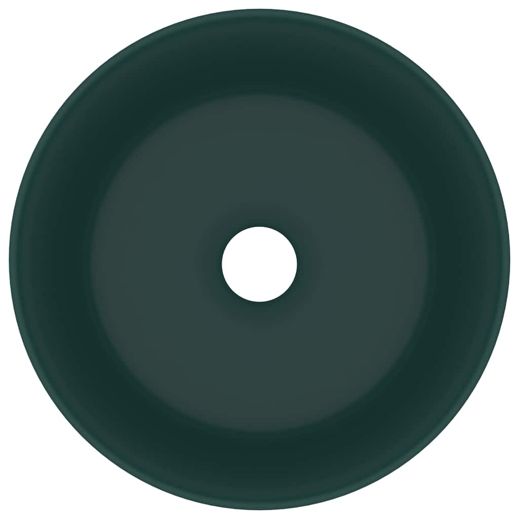 vidaXL Luxury Wash Basin Round Matt Dark Green 40x15 cm Ceramic 3
