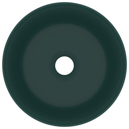 vidaXL Luxury Wash Basin Round Matt Dark Green 40x15 cm Ceramic 3