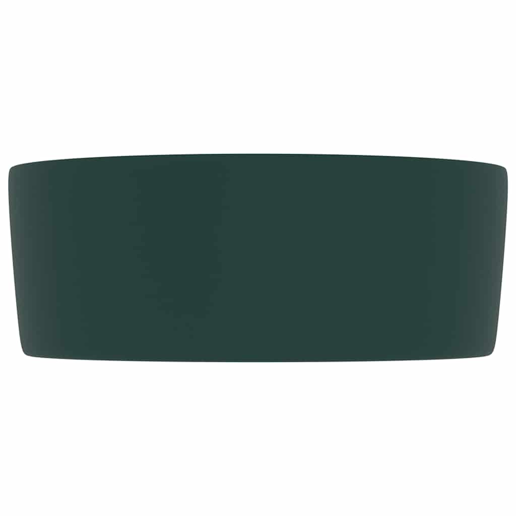 vidaXL Luxury Wash Basin Round Matt Dark Green 40x15 cm Ceramic 4
