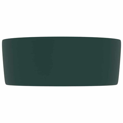 vidaXL Luxury Wash Basin Round Matt Dark Green 40x15 cm Ceramic 4