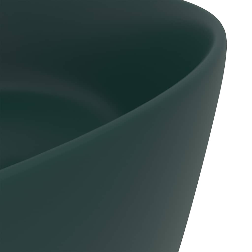vidaXL Luxury Wash Basin Round Matt Dark Green 40x15 cm Ceramic 5