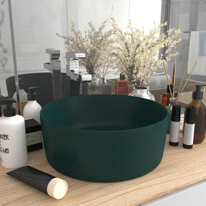 vidaXL Luxury Wash Basin Round Matt Dark Green 40x15 cm Ceramic 1