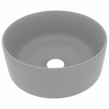 vidaXL Luxury Wash Basin Round Matt Light Grey 40x15 cm Ceramic 2