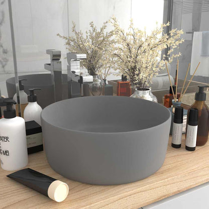 vidaXL Luxury Wash Basin Round Matt Light Grey 40x15 cm Ceramic 1