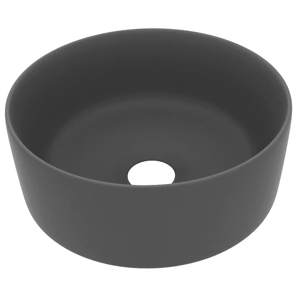 vidaXL Luxury Wash Basin Round Matt Dark Grey 40x15 cm Ceramic 2