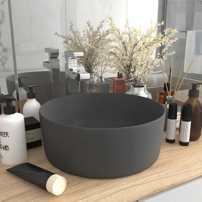 vidaXL Luxury Wash Basin Round Matt Dark Grey 40x15 cm Ceramic 1