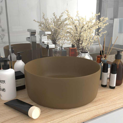 vidaXL Luxury Wash Basin Round Matt Cream 40x15 cm Ceramic 1