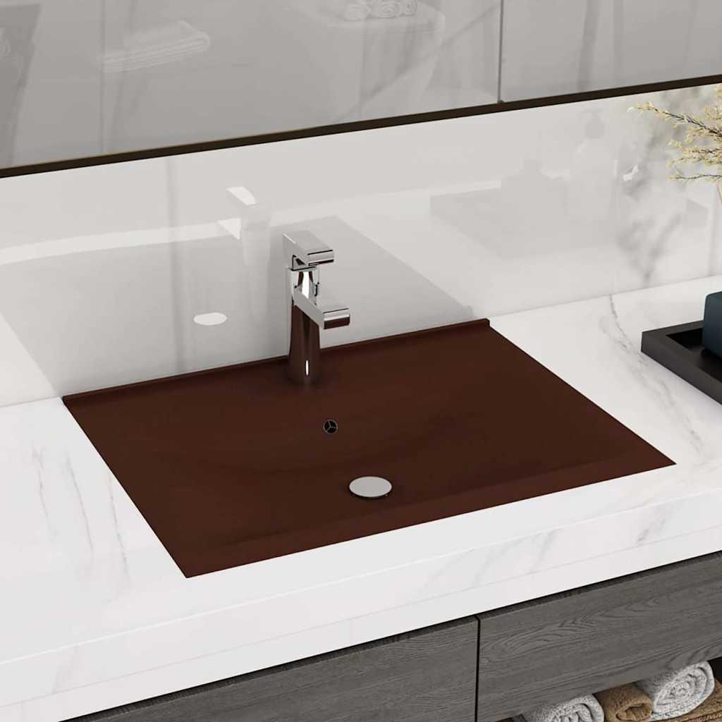 vidaXL Luxury Basin with Faucet Hole Matt Dark Brown 60x46 cm Ceramic 1