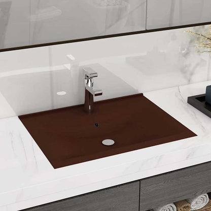 vidaXL Luxury Basin with Faucet Hole Matt Dark Brown 60x46 cm Ceramic 1