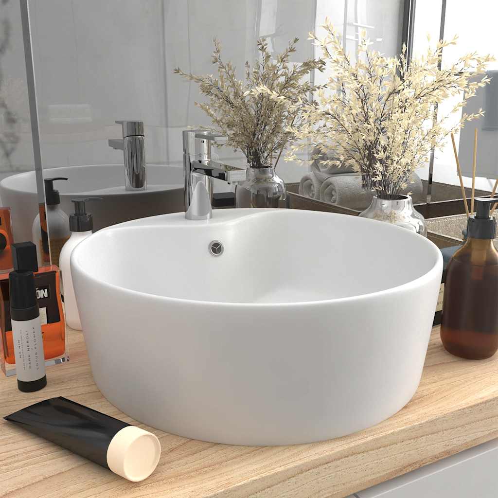 Luxury Wash Basin with Overflow Matt Pink 36x13 cm Ceramic Matte white