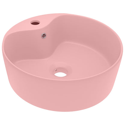 Luxury Wash Basin with Overflow Matt Pink 36x13 cm Ceramic Matte pink
