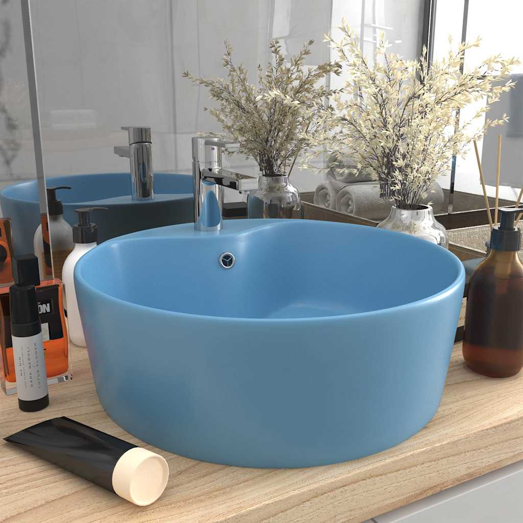 vidaXL Luxury Wash Basin with Overflow Matt Light Blue 36x13 cm Ceramic 1