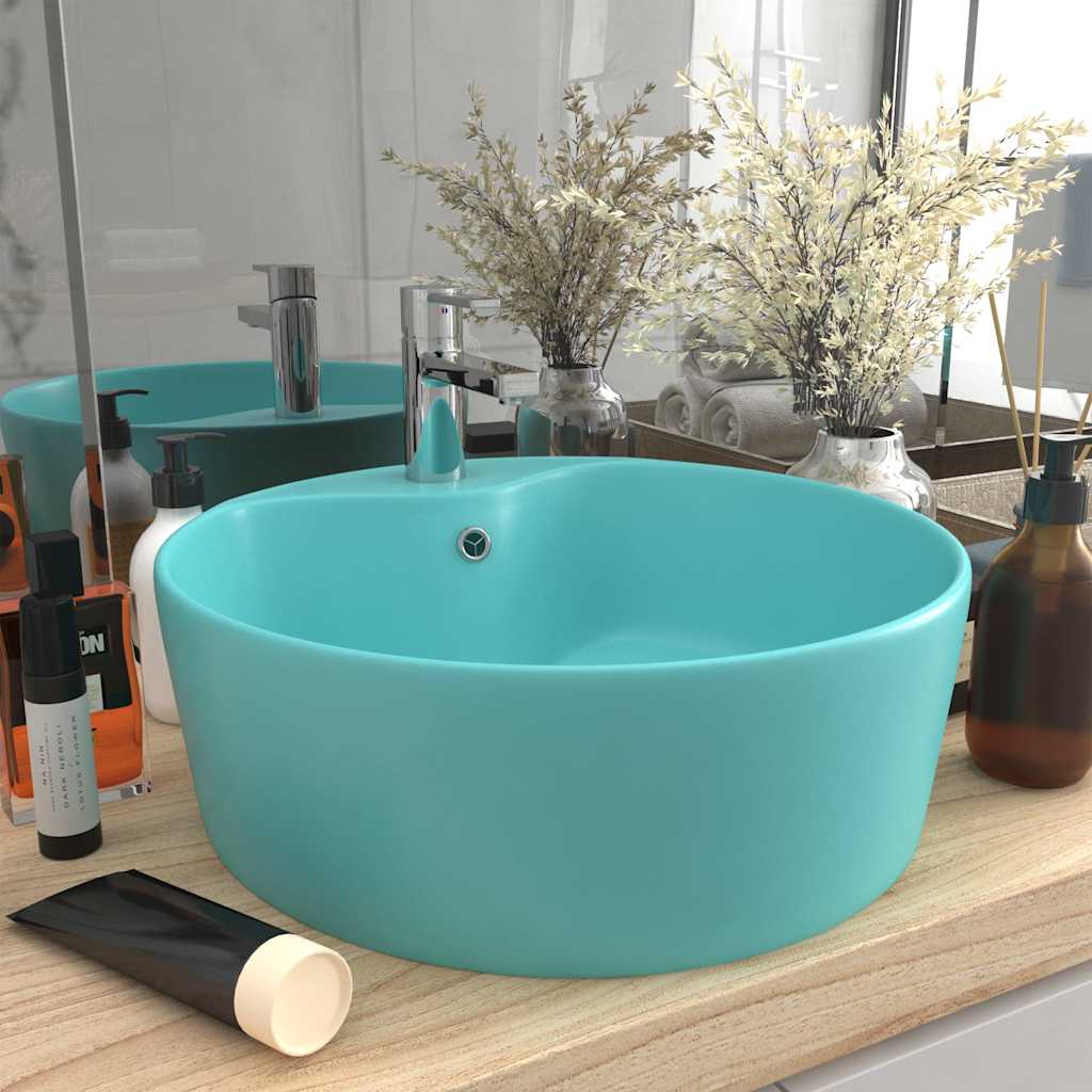 vidaXL Luxury Wash Basin Overflow Matt Light Green 36x13 cm Ceramic 1