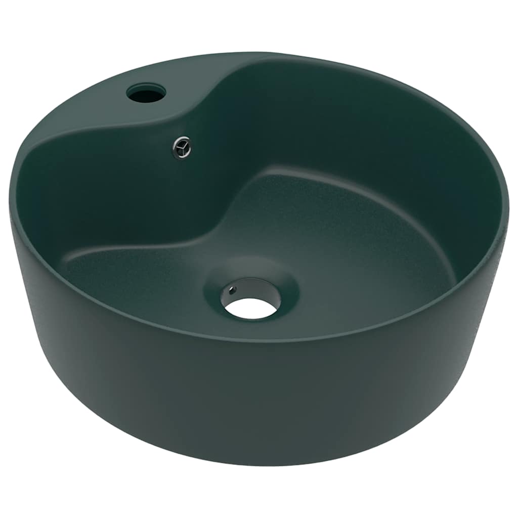 vidaXL Luxury Wash Basin with Overflow Matt Dark Green 36x13 cm Ceramic 2