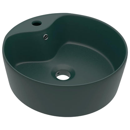 vidaXL Luxury Wash Basin with Overflow Matt Dark Green 36x13 cm Ceramic 2
