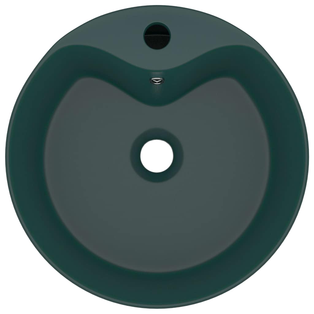 vidaXL Luxury Wash Basin with Overflow Matt Dark Green 36x13 cm Ceramic 3